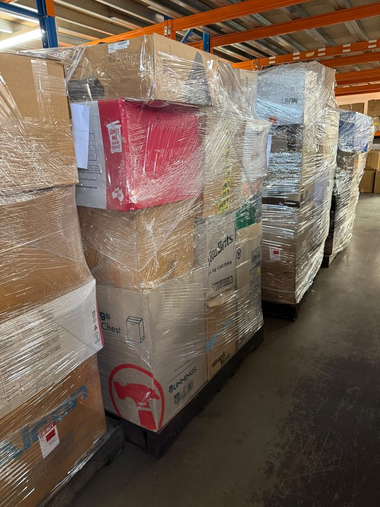 Row of pallets in the warehouse